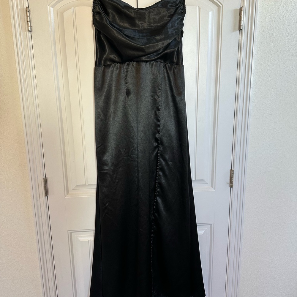 Fashion Nova Black Satin Maxi Dress